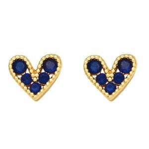Heart Copper Artificial Gemstones 18k Gold Plated Earrings Ear Studs